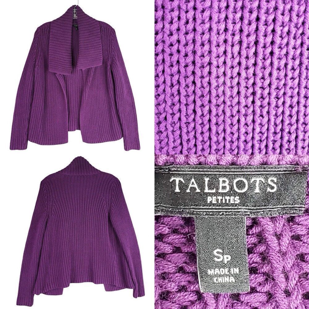Talbots Cardigan Women's Size Small Petite Sp Purple Open Front Cardigan